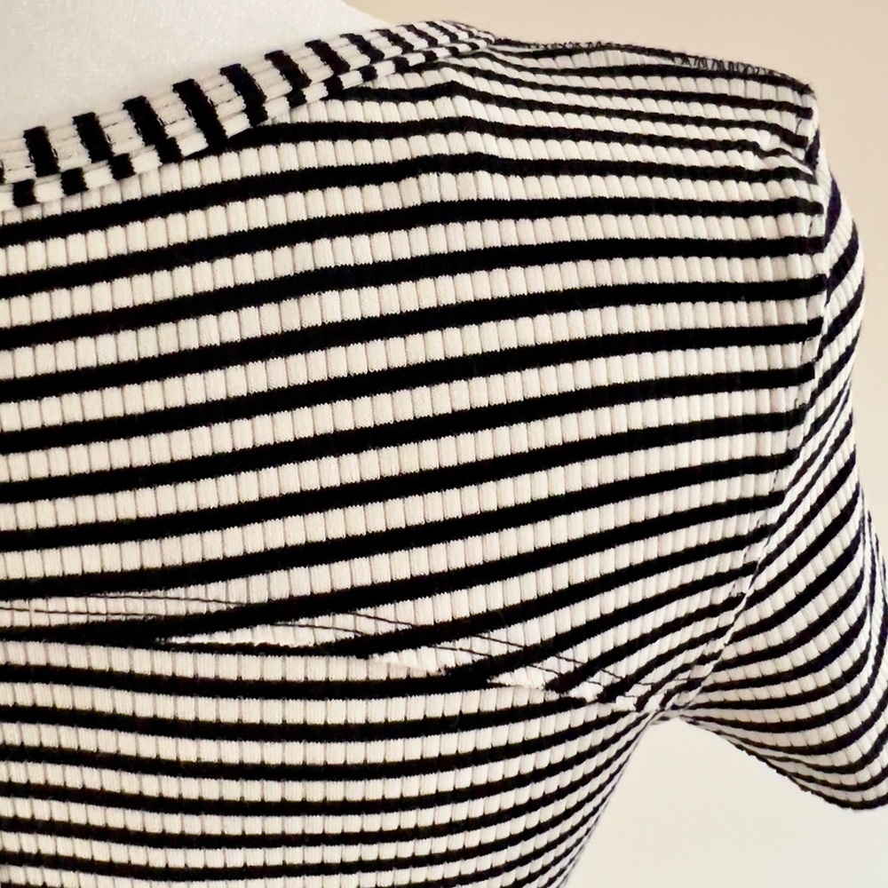 Free People, black and white striped T shirt with pretty cut-outs at neckline - Picture 7 of 10